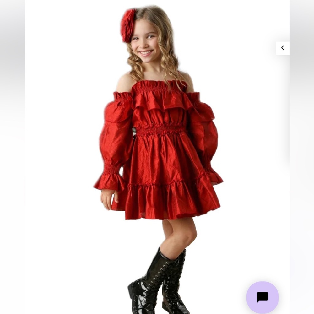 Girls Ruby Red Cold Shoulder Long Sleeve Avery Dress - size 5